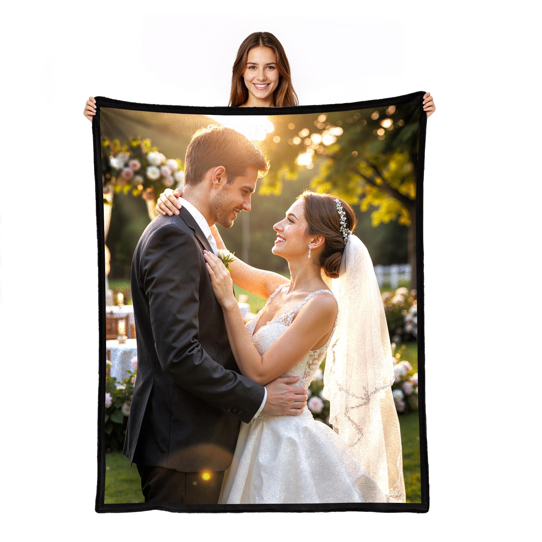 Personalised Photo Blanket for Adults, Custom Throw Blanket with Picture Text, Birthday Christmas Valentines Gifts for Girlfriend Boyfriend Her Him Women Men Couple (1 Photo)