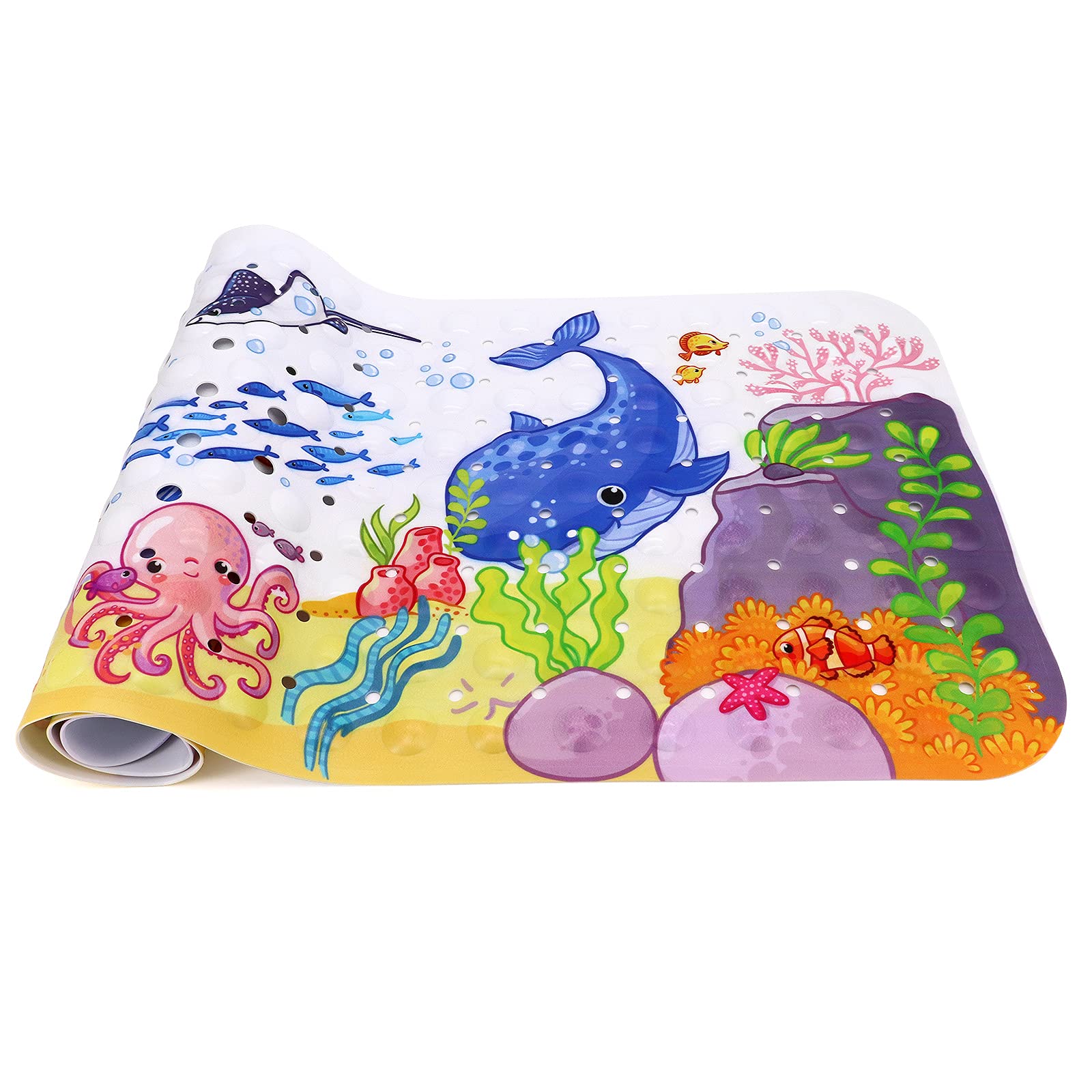Badematte für Kinder Kleinkind Baby, extra Lange 100x40cm rutschfeste Babyparty Badematte mit Saugnäpfen (Ozean Tier-Horizontal)