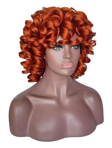 Miniatura 10 de KEAT - Pelucas cortas para mujeres afrodescendientes peluca rizada afro ondulada con flequillo cabello sintético resistente al calor para fiestas 14