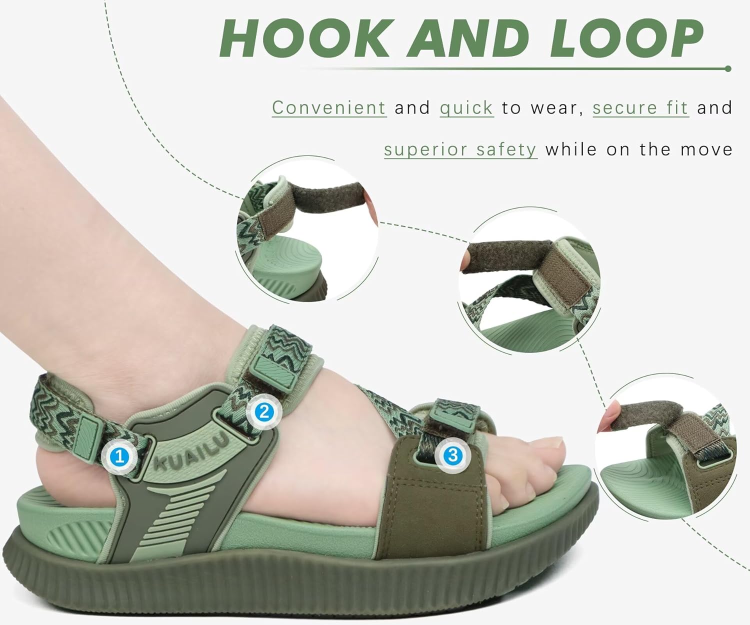 KuaiLu Womens Orthopedic Walking Sandals Arch Support Recovery Sport Outdoor Hiking Water Sandles Thick Athletic Cushion Comfortable Plantar Fasciitis Adjustable Sandals US6-12 - Image 5