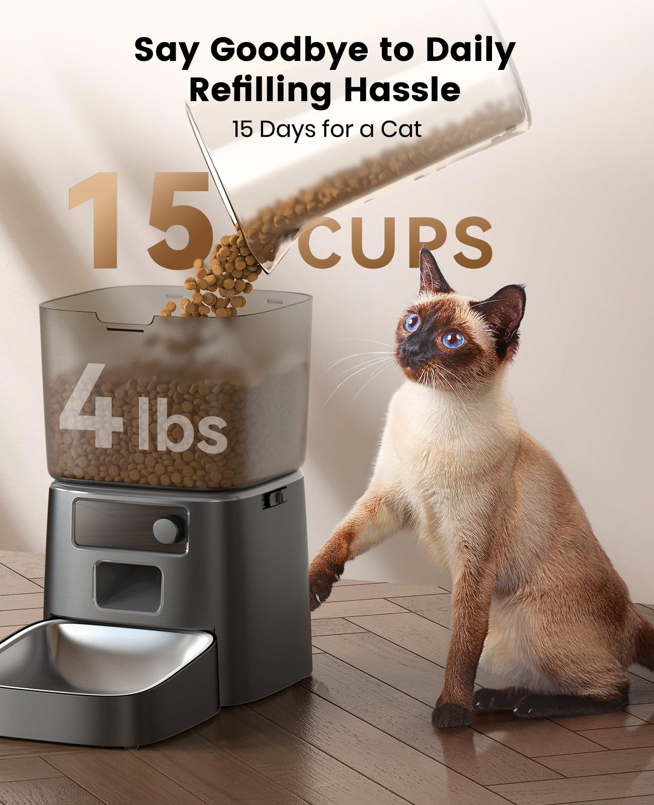 oneisall Automatic Cat Feeder, WiFi Cat Food Dispenser with App Control, Auto Cats Feeder Automatic for Dry Food, Smart Pet Food Dispenser with Portion Control for Small Pets Indoor