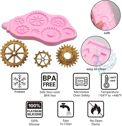 Miniatura 3 de Steampunk Gear - Moldes de silicona, 3 paquetes de tubería de agua remachada placa de metal molde de chocolate para decoración de pasteles