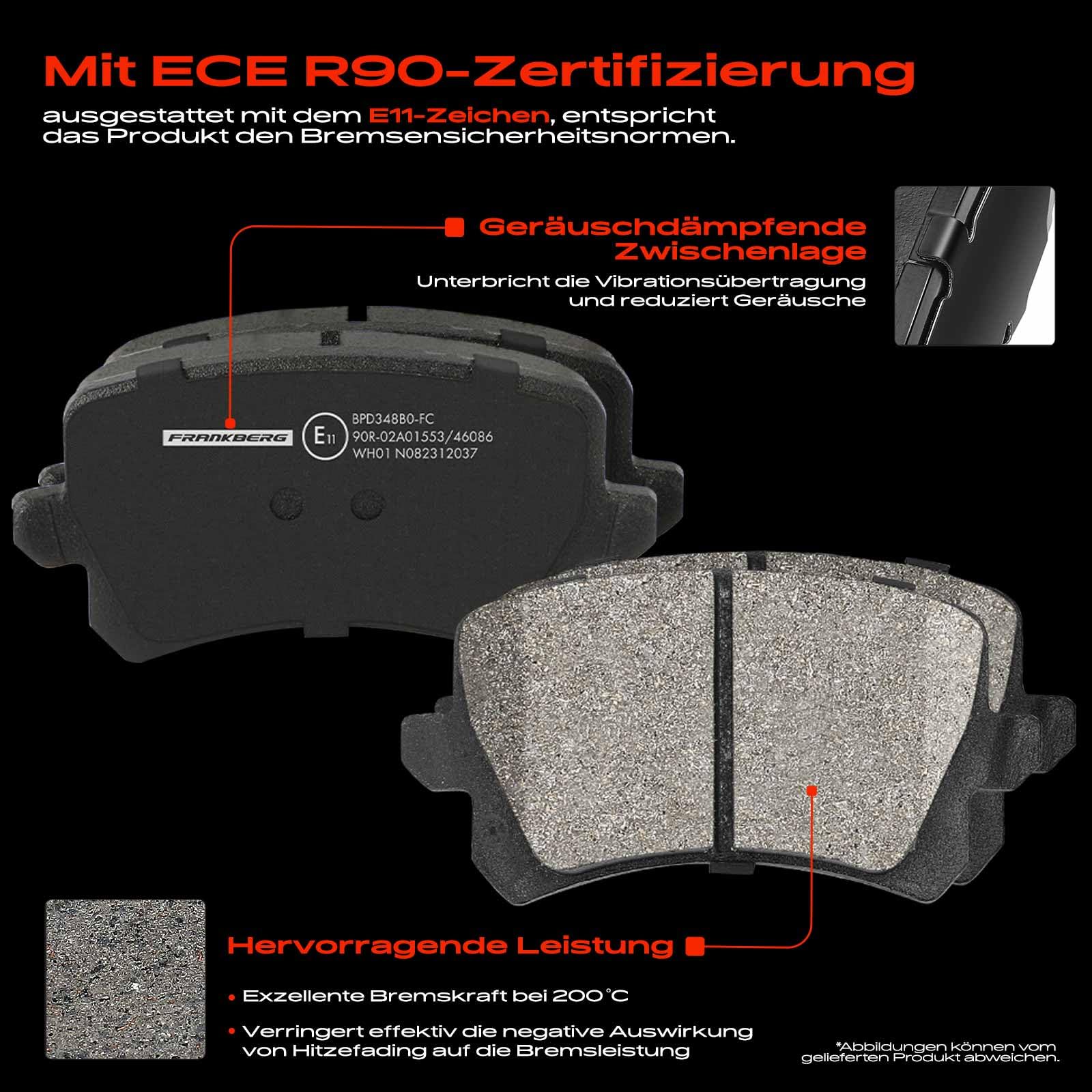 Frankberg Bremsensatz inkl. 2x Bremsscheiben + 4x Bremsbeläge Hinten Kompatibel mit Tigua.n 5N Q3 8UB 8UG Superb II Kombi 3T5 Golf VI 5K1 Replace# 5Q0615601Q, JZW698451E