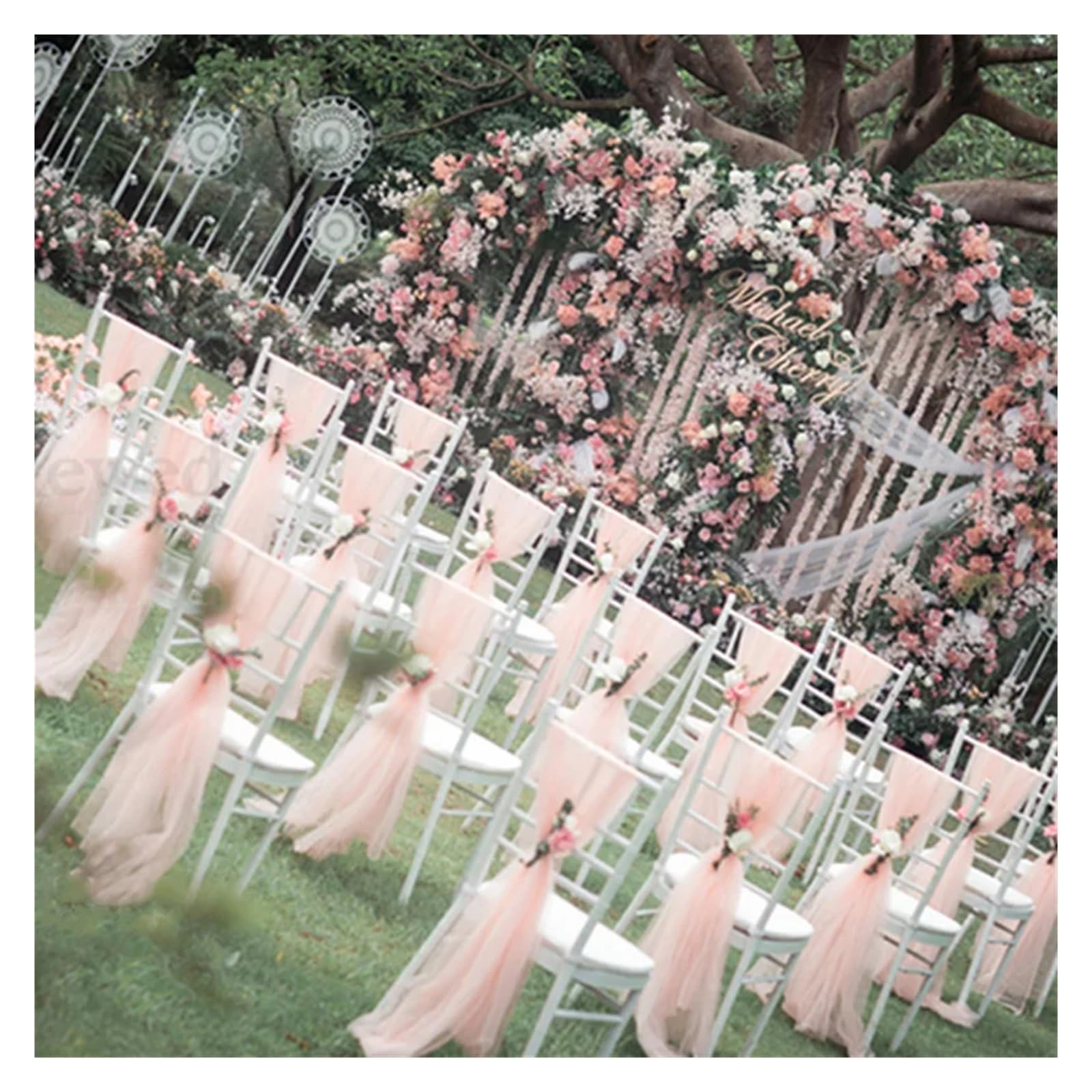 Stuhl Deko Hochzeit Stuhlschärpen for Hochzeit, Hotel-Party-Stuhl-Streamer, Hochzeitsbogen-Drapierungsstoff, Stuhl-Dekor-Schärpen, 10 Stück(Orange Flowers)