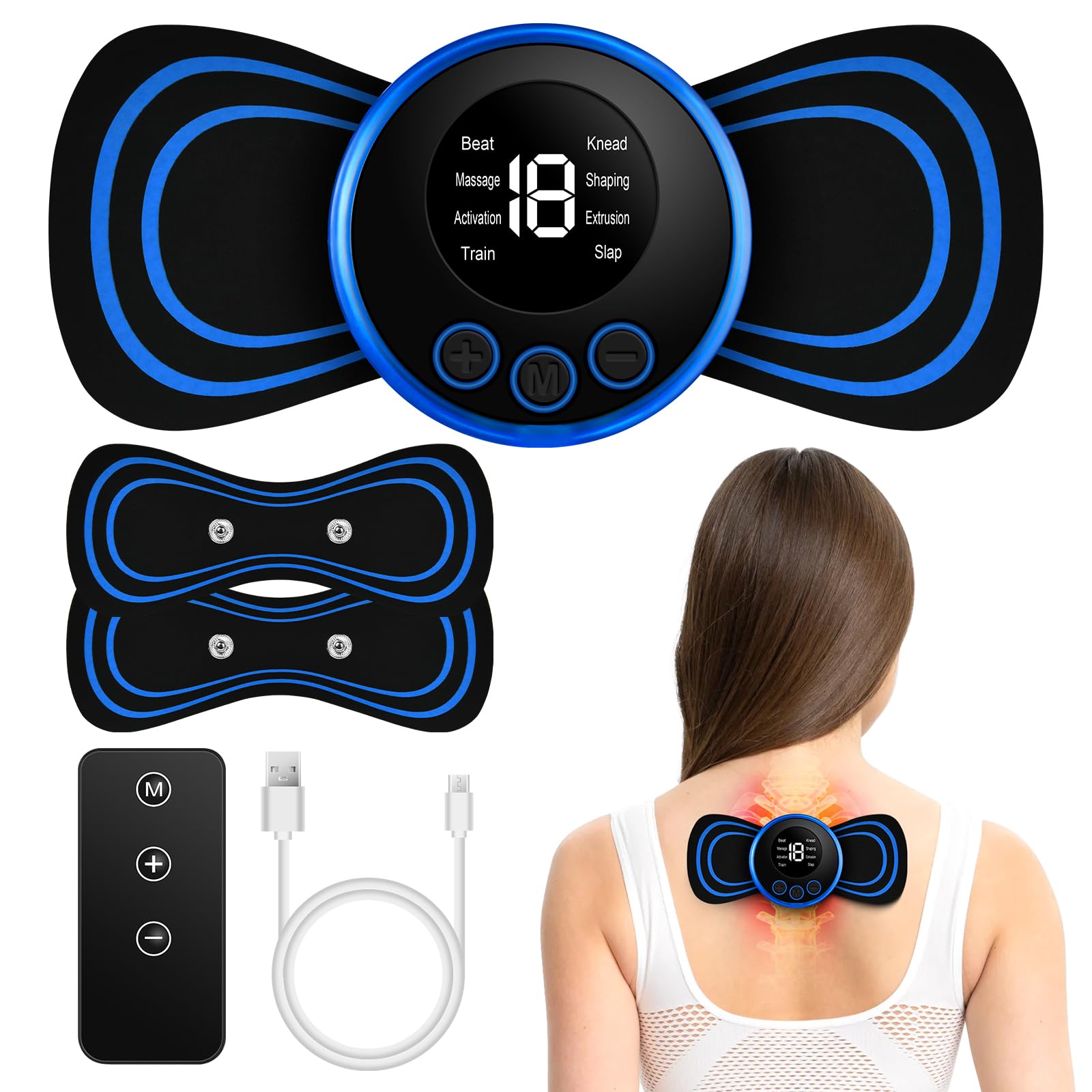 flintronic 6PCS Mini Neck and Cervical Massager, 8 Modes and 19 Intensity, EMS Microcurrent Neck Massager for Arms, Neck, Back, Waist and Legs [With Remote Control]