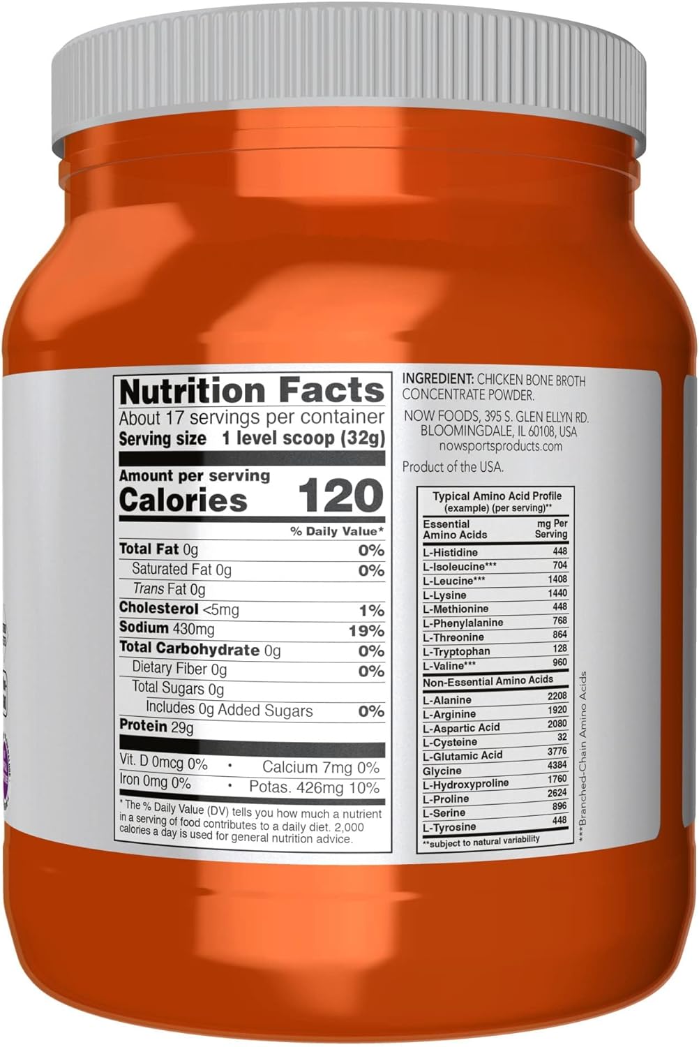 NOW Foods Sports Nutrition, Chicken Bone Broth Powder made with Premium-Quality Chicken Bone Extract, 1.2-Pound - Image 2