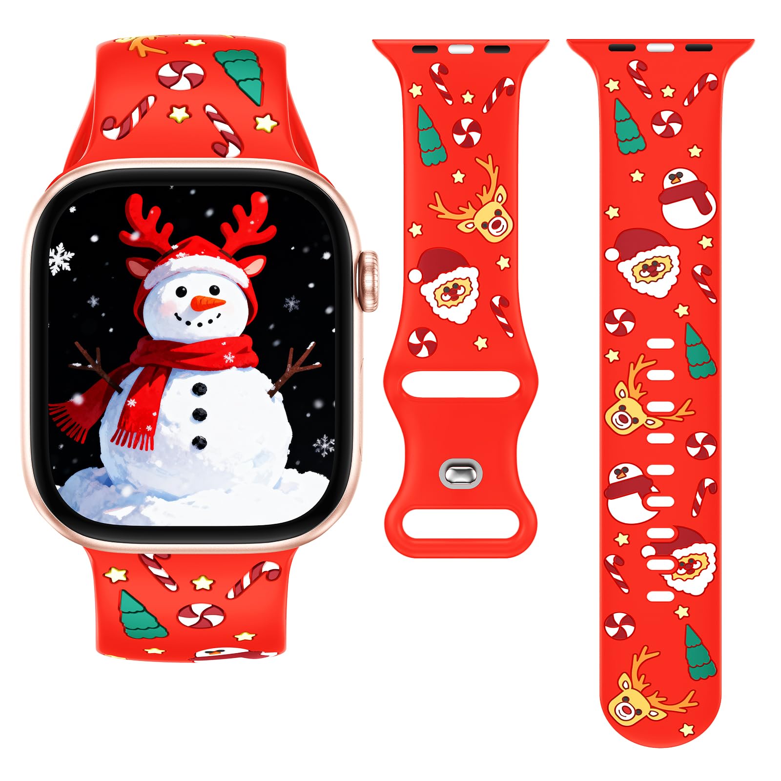 for Christmas Apple Watch Band 46mm 42mm 44mm 40mm 41mm 45mm 49mm 38mm Women, Soft Silicone Strap Loop, Holiday Wristband for iWatch Ultra 3/2/1 Series 11 10 9 8 7 6 5 4 SE 3 2 1, Dipped Process