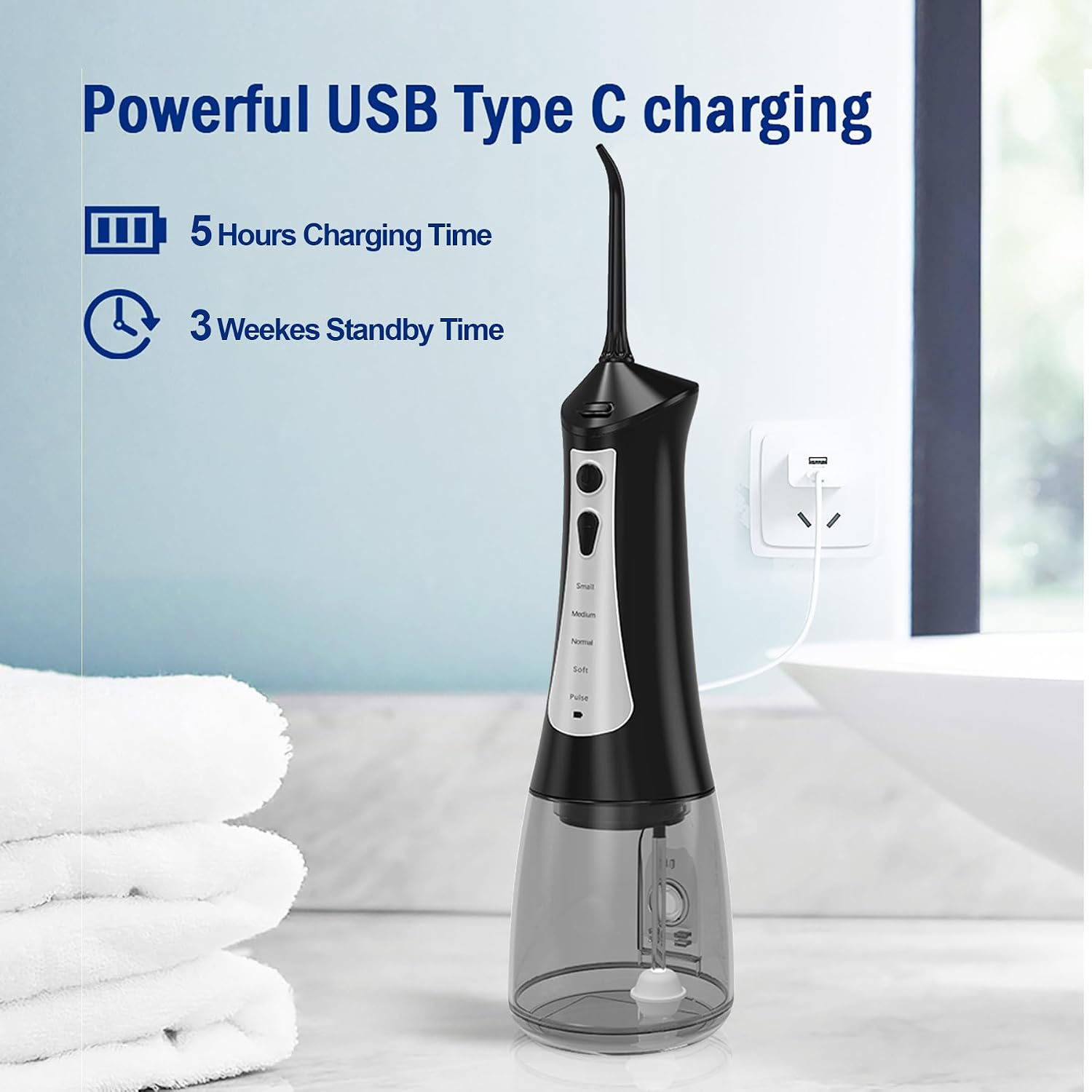 Cordless Water Flosser for Teeth Cleaning, 300ML Portable Electric Water Flossers with 5 Modes & 6 Jet Tips for Braces Gums Teeth Cleaning, IPX7 Waterproof Oral Irrigator for Adults/Kids, Black