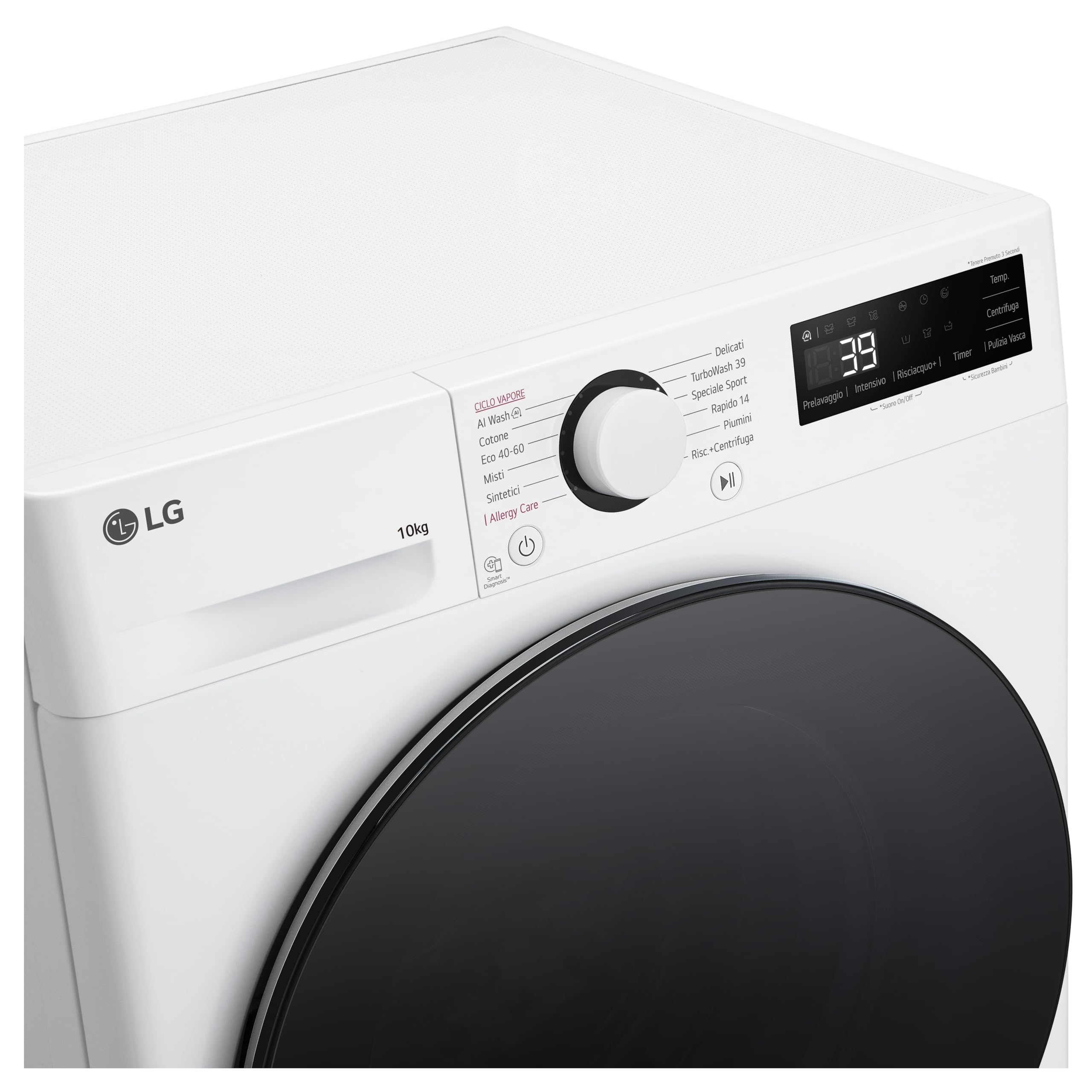 LG AI DD F4WR6010AGW Lavatrice 10 kg Serie R5, Carica Frontale, Classe A-10%, 1400 giri, TurboWash 360, Lavaggio a vapore, Motore Direct Drive, Smart Diagnosis, Libera installazione, Bianca