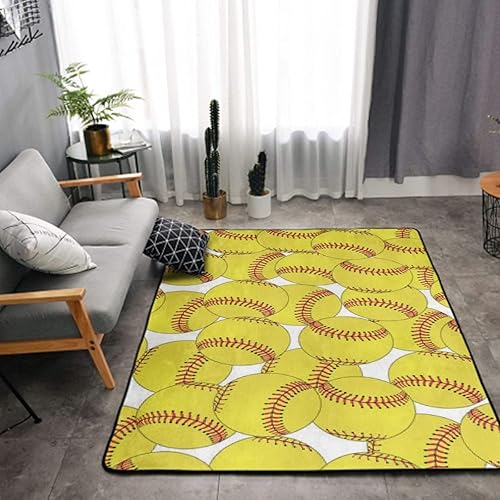 Miniatura 6 de Alfombra de área amarilla de sóftbol, tapete para sala de estar, decoración del hogar, alfombras para niños y niñas, dormitorio, 60 x 39 pulgadas