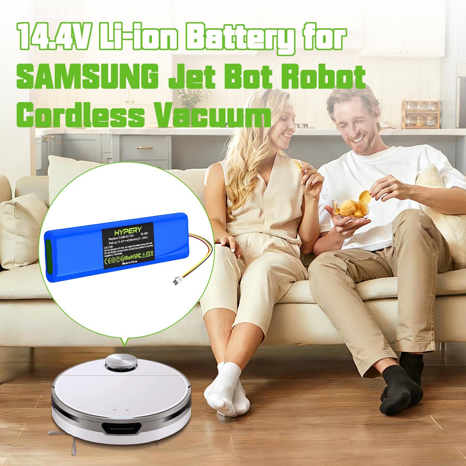 Batteria di ricambio NI-MH 14,4 V 4000 mAh compatibile con Samsung Navibot SR9630, VC-RA50VB, VC-RA52V, VC-RA84V, VC-RE70V, VC-RE72V, VC-RL50V, VC-RL50VK, DJ96-00113A, DJ96-083C