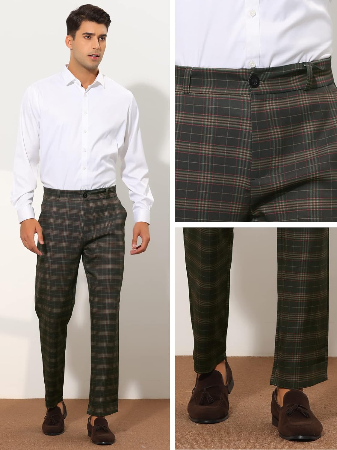 Lars Amadeus Plaid Pants for Men's Straight Fit Casual Checked Pattern Trousers - Image 4