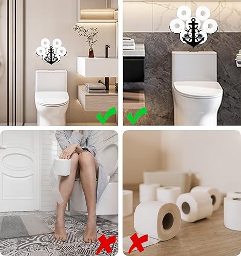 Miniatura 2 de Anchor - Portarrollos de papel higiénico decorativo para montaje en pared, soporte de papel higiénico de metal con ancla negra, organizador de