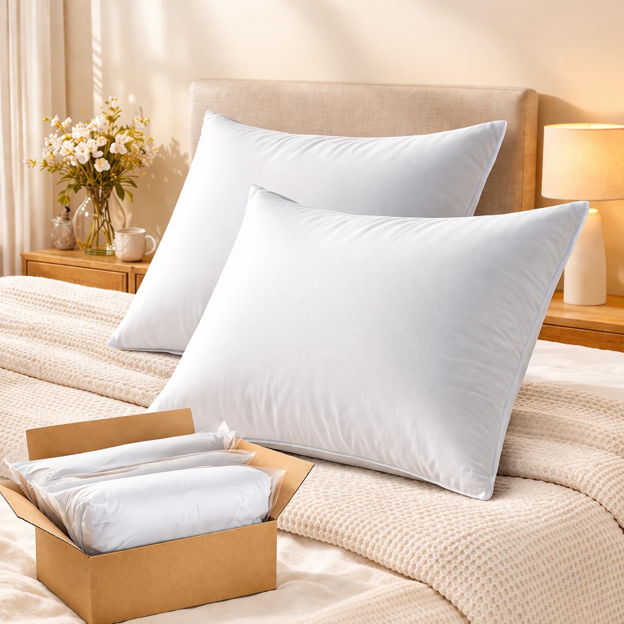 BSB HOME Decorative Throw Pillows for Sofa & Bed, Soft & Fluffy Plush Microfibre Filled Pillows for Couch, Bedroom & Living Room – White, Pack of 2, 16 x 24 Inches (40 x 60 cm)-image-38