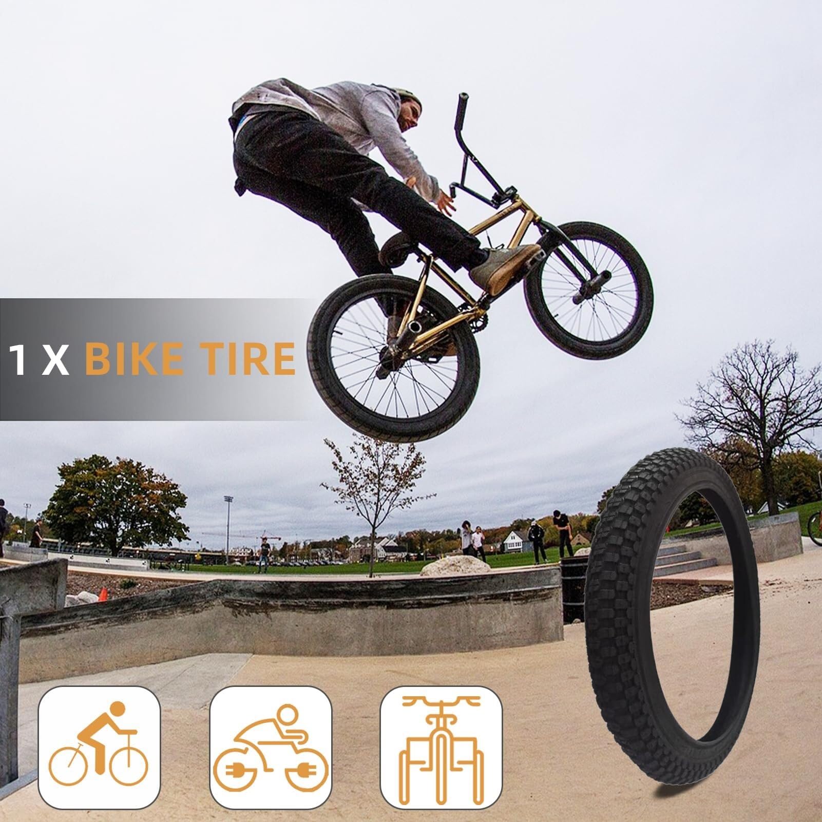 Opona zamienna do roweru BMX 20/24/26 cali | Pasuje do obręczy o szerokości 1,75/1,95/2,125/2,3/2,35 cala | Opony odporne na przebicie | Zakres ciśnienia od 40 do 65 PSI