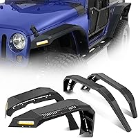 Nilight Wide Flat Fender Flares for 2007-2018 Jeep Wrangler JK 2-Door: Heavy-Duty Steel w/ LED Turn Signals & DRLs, Off-Road Mud Guards 4PCS