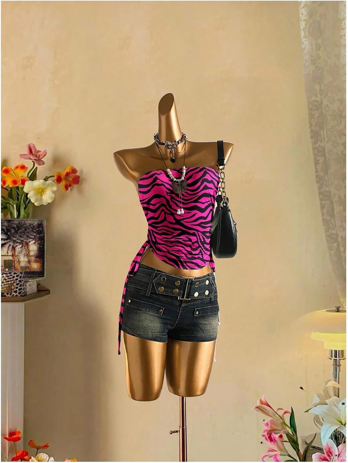 Women's Y2k Gothic Strapless Tube Tops Grunge 2000s Sleeveless Bandeau Drawstring Side Going Out Tops - Image 3