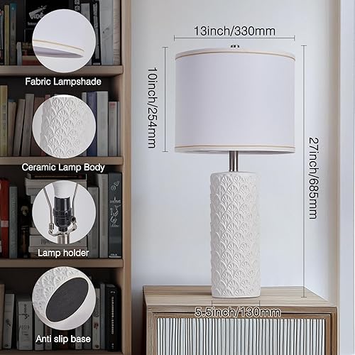 Miniatura 4 de Juego de 2 lámparas de mesa para mesita de noche estilo granja de 27", lámparas de cerámica modernas blancas para sala de estar, lámparas de mesa