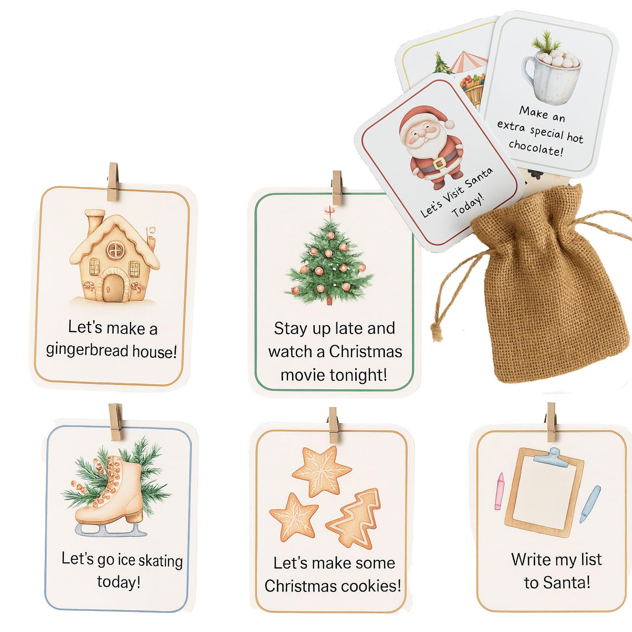 Hoolaroo Christmas Advent Cards Advent Calendar fillers for Kids Refillable Xmas Traditions, Beige