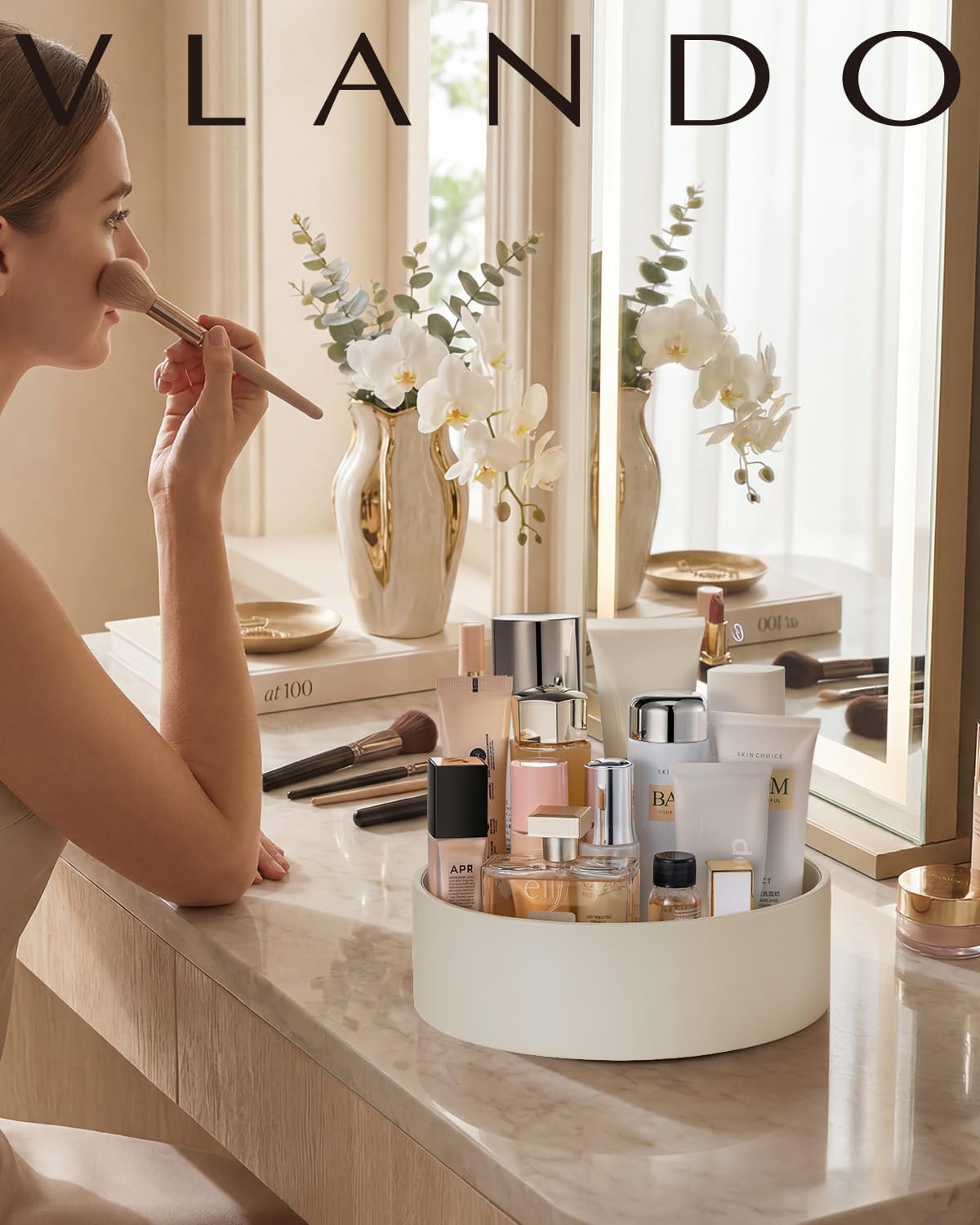 VLANDO Rotating Perfume Organizer,PU Leather Makeup Skincare Organizer