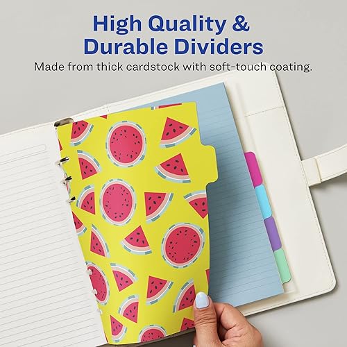 Miniatura 5 de Avery Divisores de agenda para planificadores A5, juego de 6 pestañas, diseño de alimentos de frutas tropicales, 1 juego (25437)