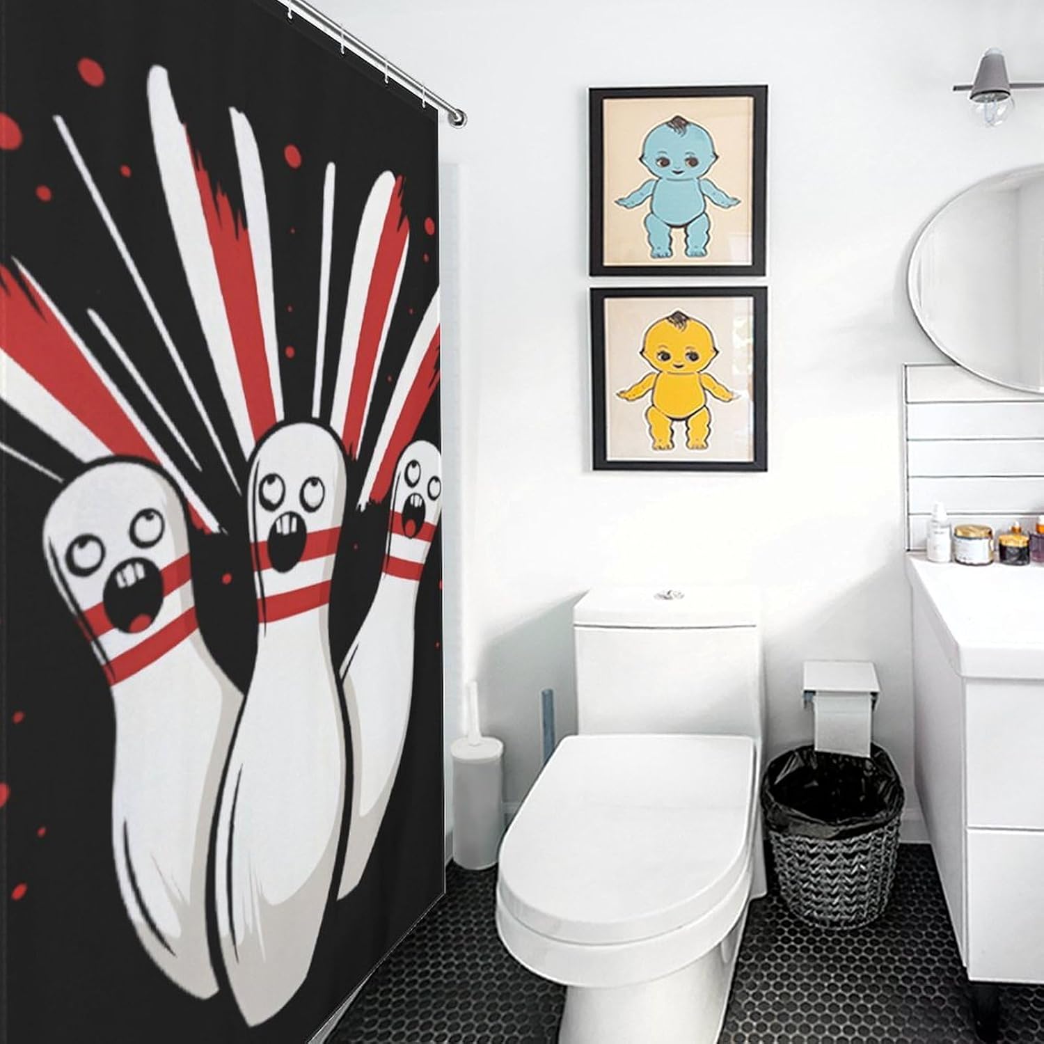 Bowling Pins Funny Shower Curtains Washable Bath Curtain Liner with Hooks for Bathroom Bath Tubs