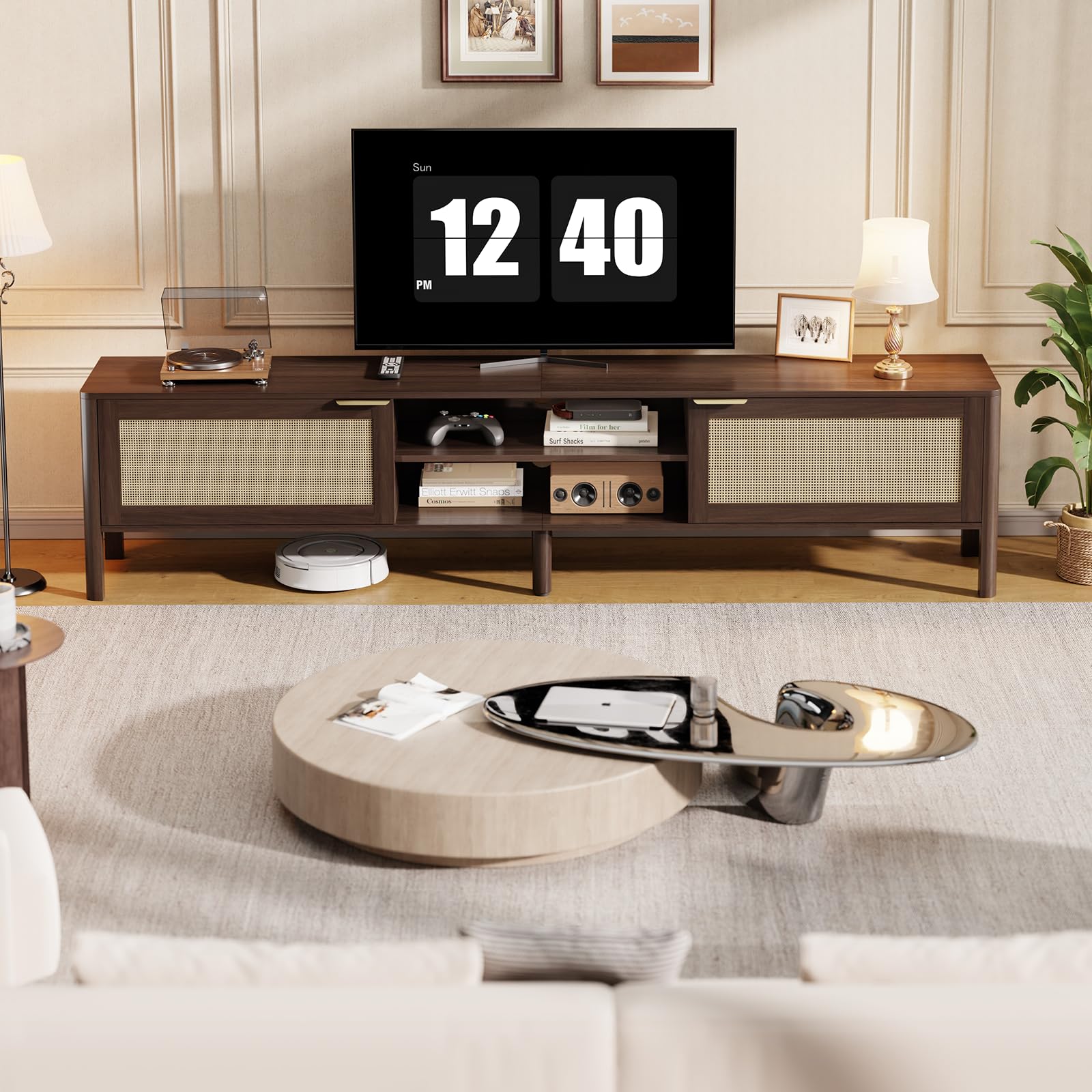 IKALIFE Mueble TV Salon Madera 180cm para Televisor 80 Pulgadas Marrón | Mueble TV con 2 Puertas y Almacenamiento, Mesa TV con Gestión de Cables, Mueble television Moderno para Salon y Dormitorio