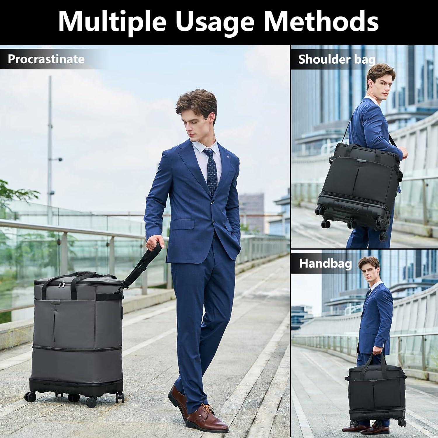 Large Capacity Rolling Duffle Bag with Detachable Wheels,Expandable Foldable Suitcase for Travel,Collapsible Luggage Duffel Overnight Weekend Bags without Telescoping Handle - Image 6