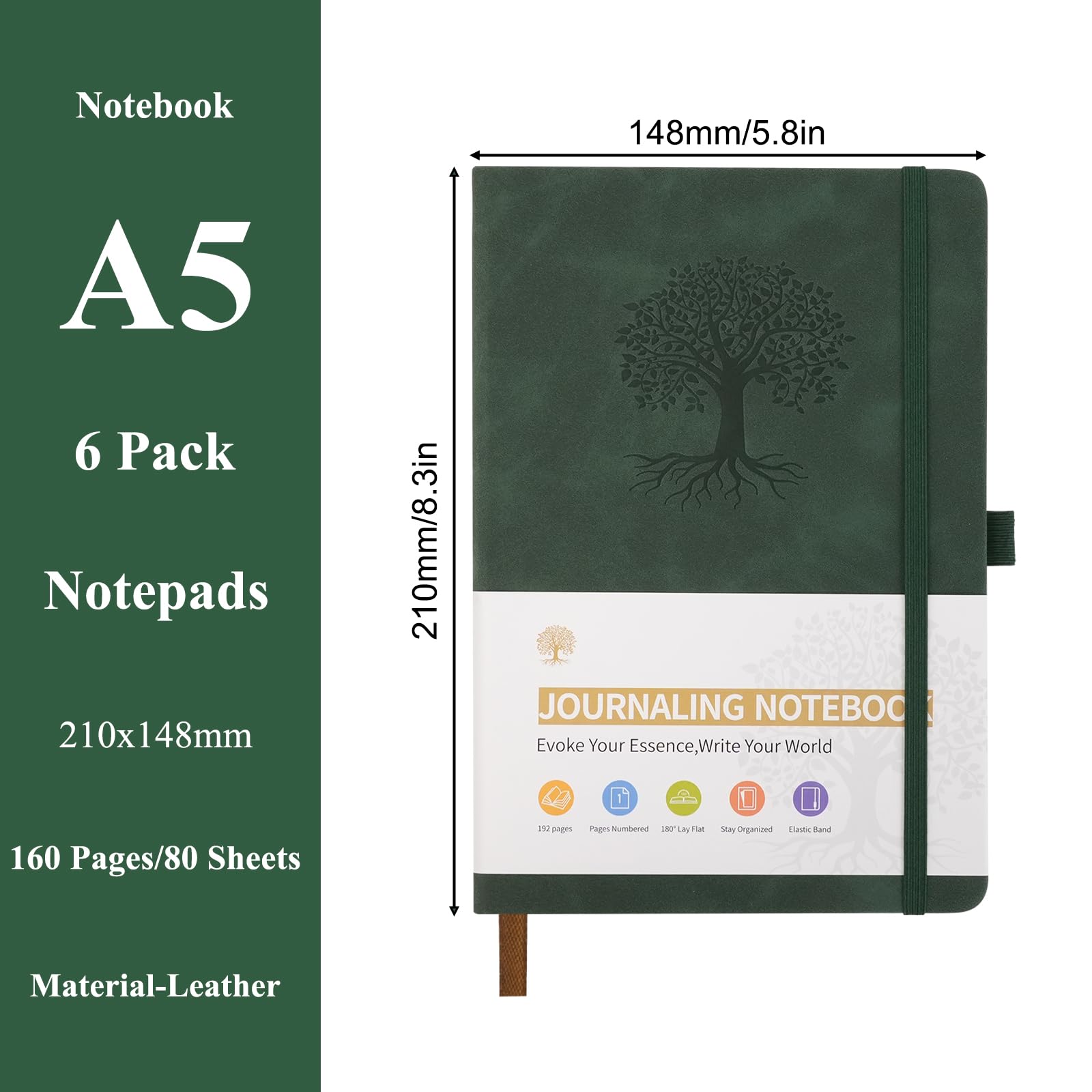 Taccuino A5, blocco note, Journaling diario per adulti, 6 pezzi