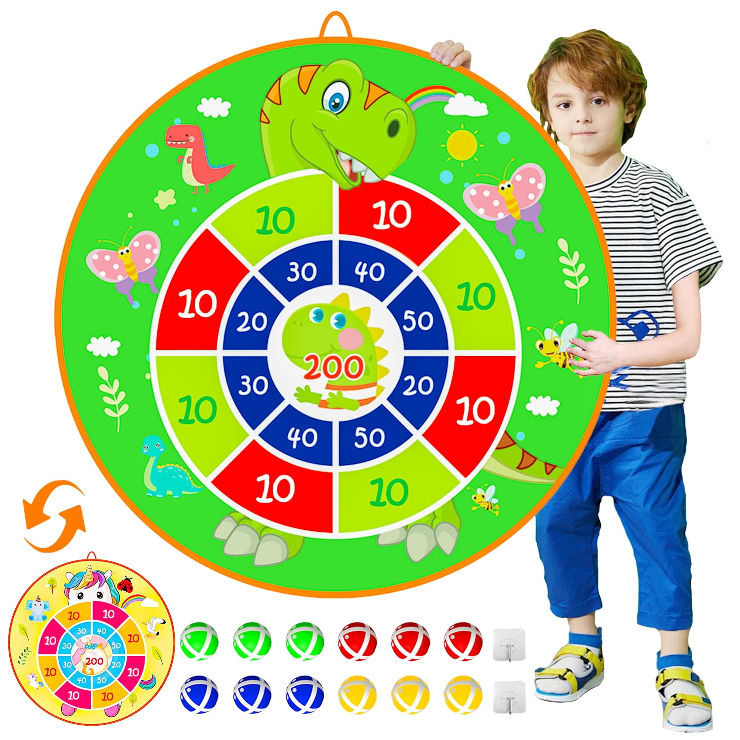 Lbsel 25.5" Grande Bersaglio per Freccette per Bambini con 12 Palline adesive per Interni ed Esterni, Divertente Gioco per Feste, Idee Regalo per Ragazzi e Ragazze 3 4 5 6 7 8 9 10 11 12 Anni(65cm)