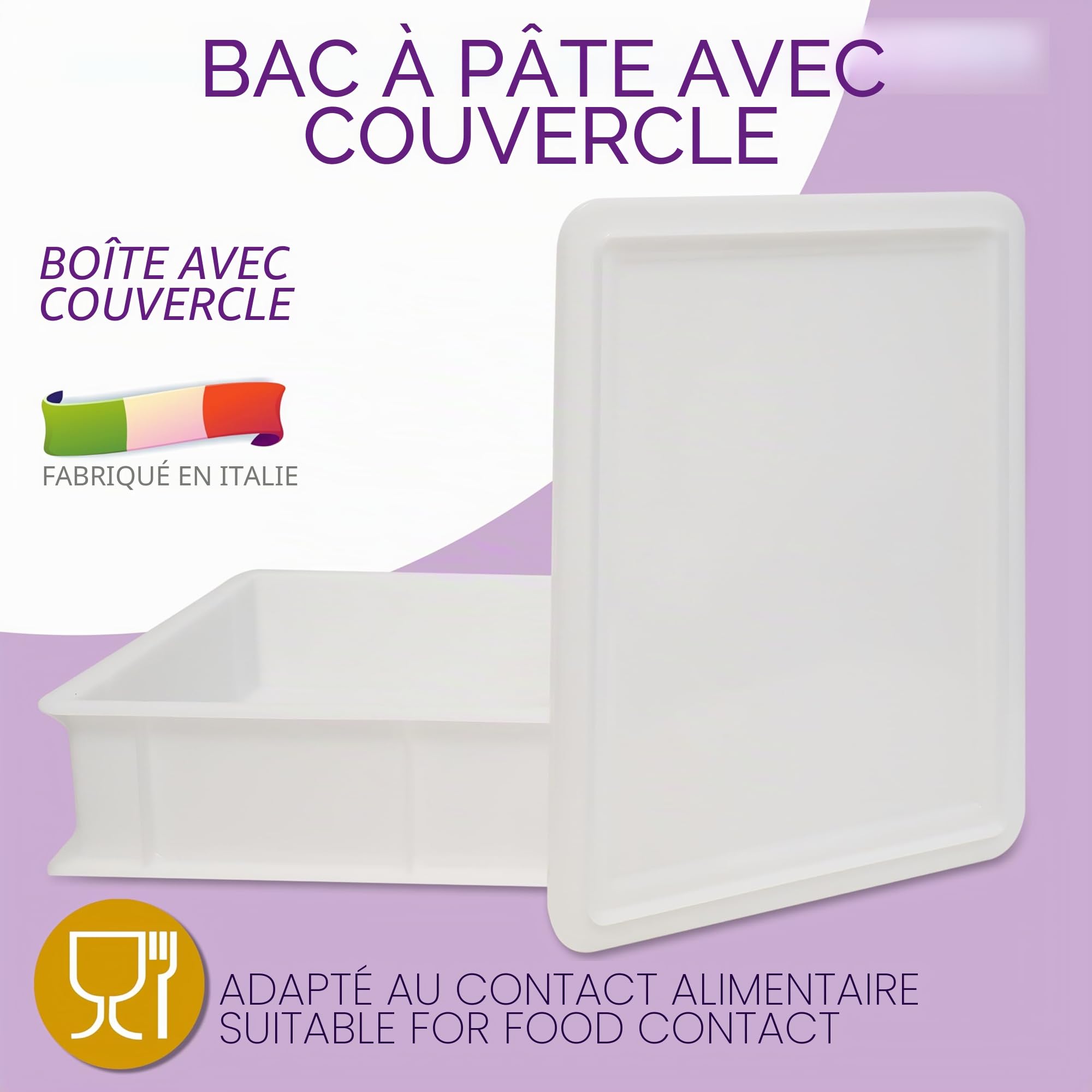 Ensemble bac et couvercle pour levure pâtes, pain, pizza, 12 l, blanc, en polyéthylène, superposable, usage alimentaire, fabriqué en Italie, 30 x 40 x 10 cm