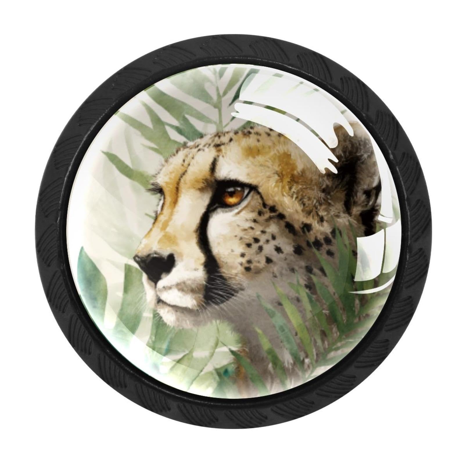CHENZZZZ 4 Pack Cheetah and Palm Leaves (18) Kitchen Cabinet Knobs Drawer Knobs Dresser Knobs Matte Black Zinc Knobs Drawer Pulls Door Knobs Dresser Drawer Handles Knobs for Dresser Drawers