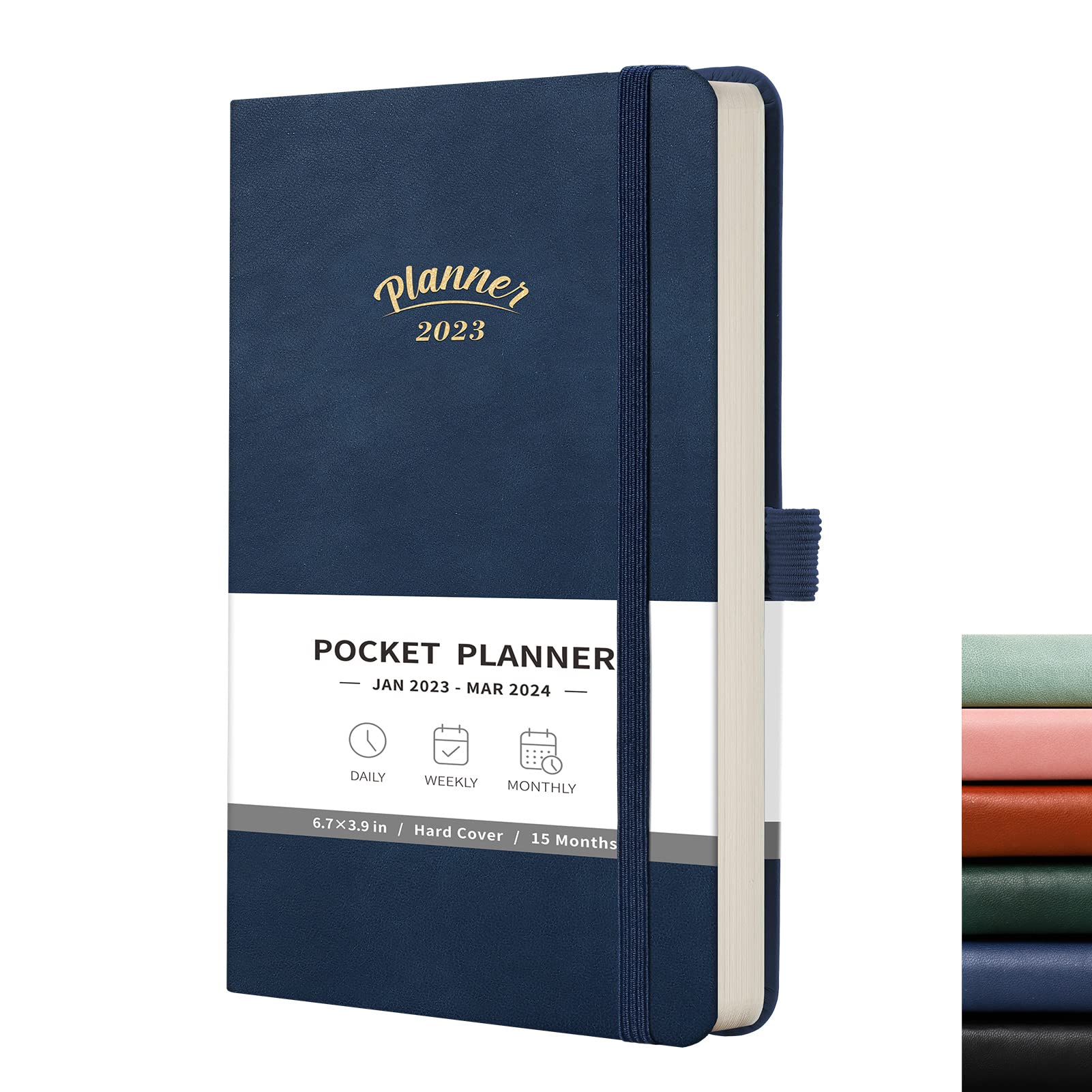 RETTACY Pocket Planner/Calendar - Pocket Calendar 2022-2023 for Purse from Jan 2022 to Mar 2023 with Pen Holder,Back Pocket,Hardcover,6.7" x 3.9"
