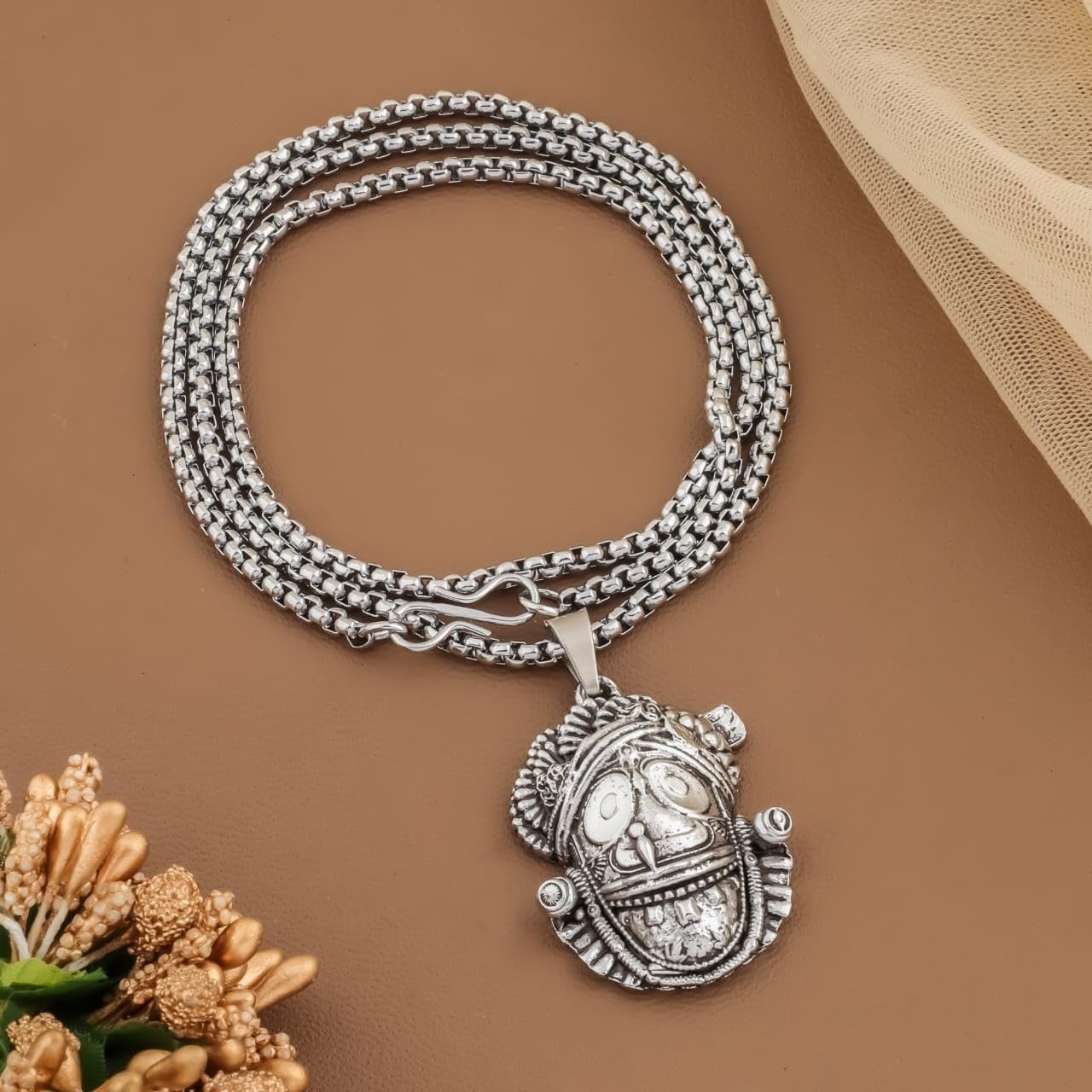 DIVISHA Traditional Silver Oxidised Jagannath Mahaprabhu Pendant Chain for Men & Women | Tribal Temple Jewelry | Lord Jagannath Necklace | Handcrafted Ethnic Fashion Jewellery 2