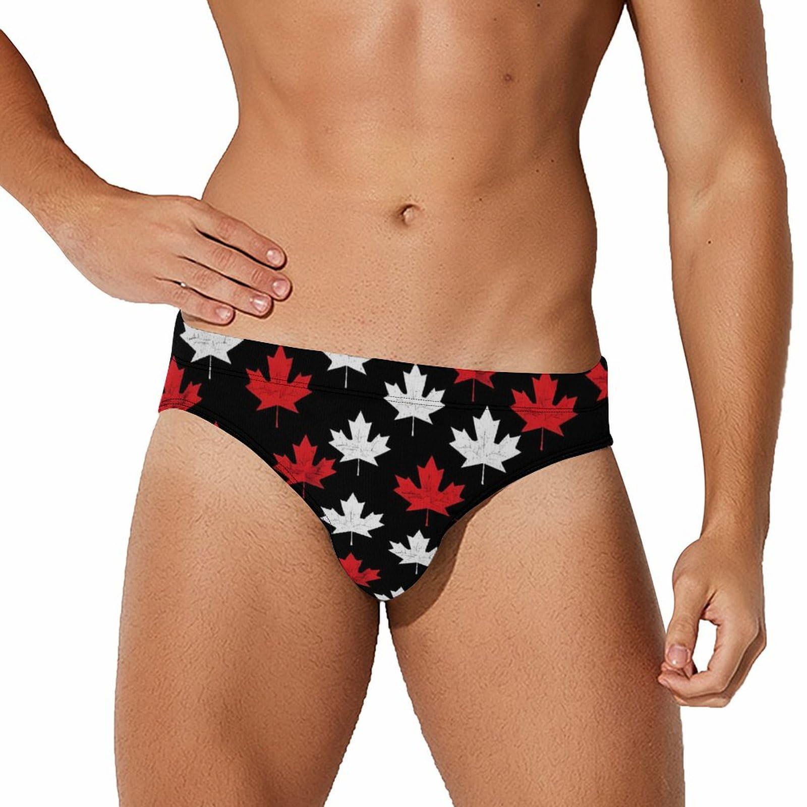 Canada Flag Maple Mens Swim Briefs Bikini Swimwear Print Beach Shorts Sexy Swimsuit XL