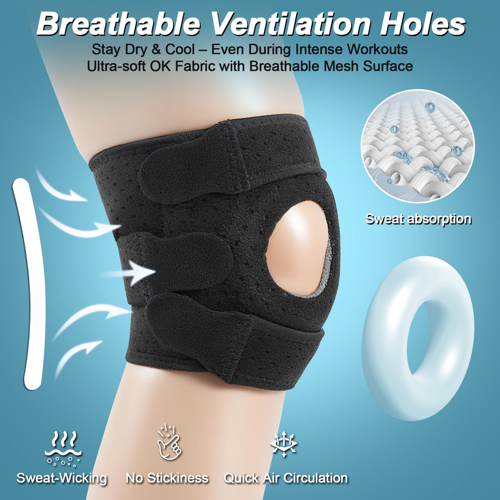 Confezione da 2 ginocchiere rotulee, per uomini e donne, ginocchiera regolabile per menisco e artrosi, supporto per ginocchio con protezione in silicone per corsa, sport - stabilizzazione, traspirante