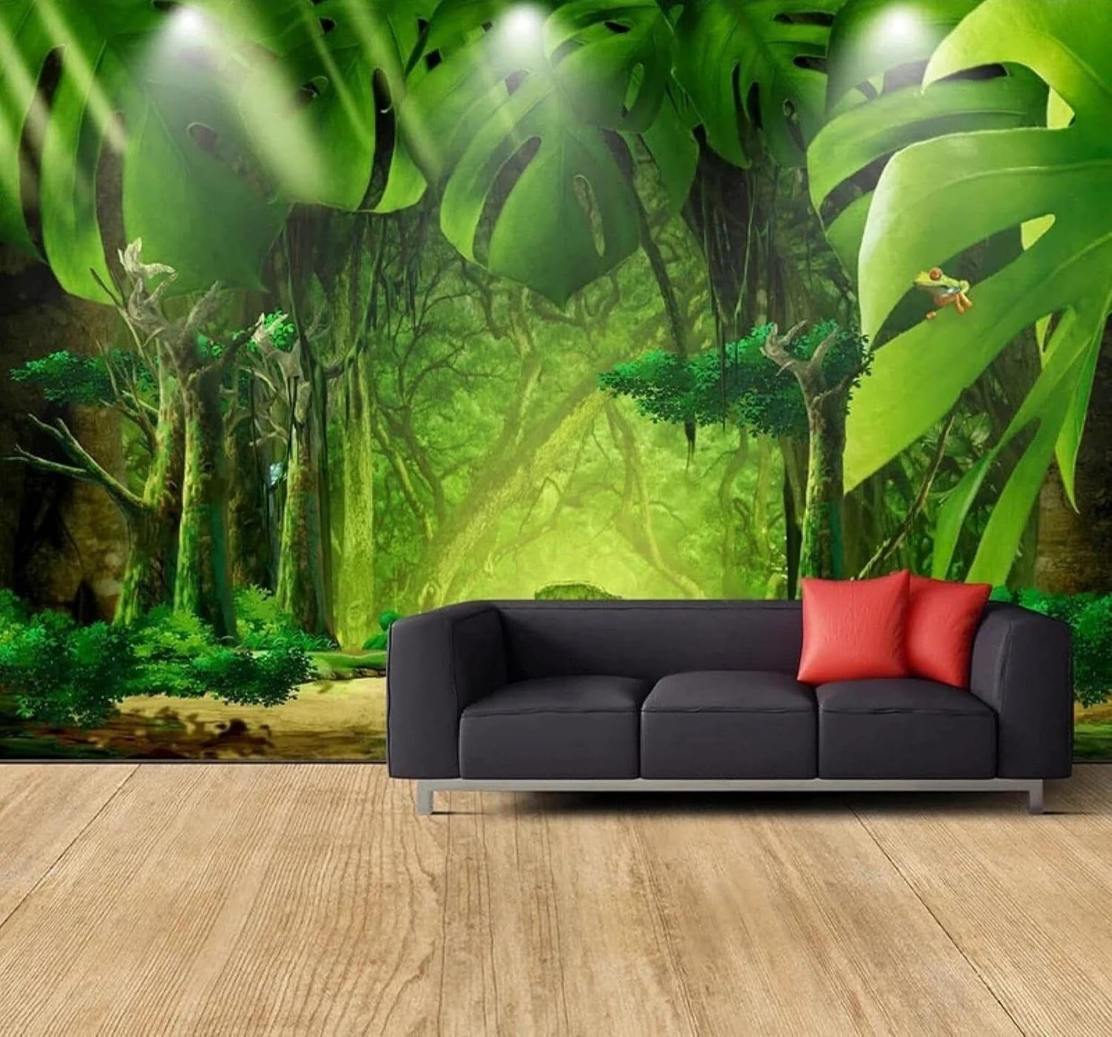Xlming 300Cm×210Cm(B×H) Creative Fresh Green Jungle Banana Leaves 3D Wallpaper Luxury Silk Study Dining Feature Sofa Grey Bedroom Living Room Tv Decorative Wall-300Cm×210Cm