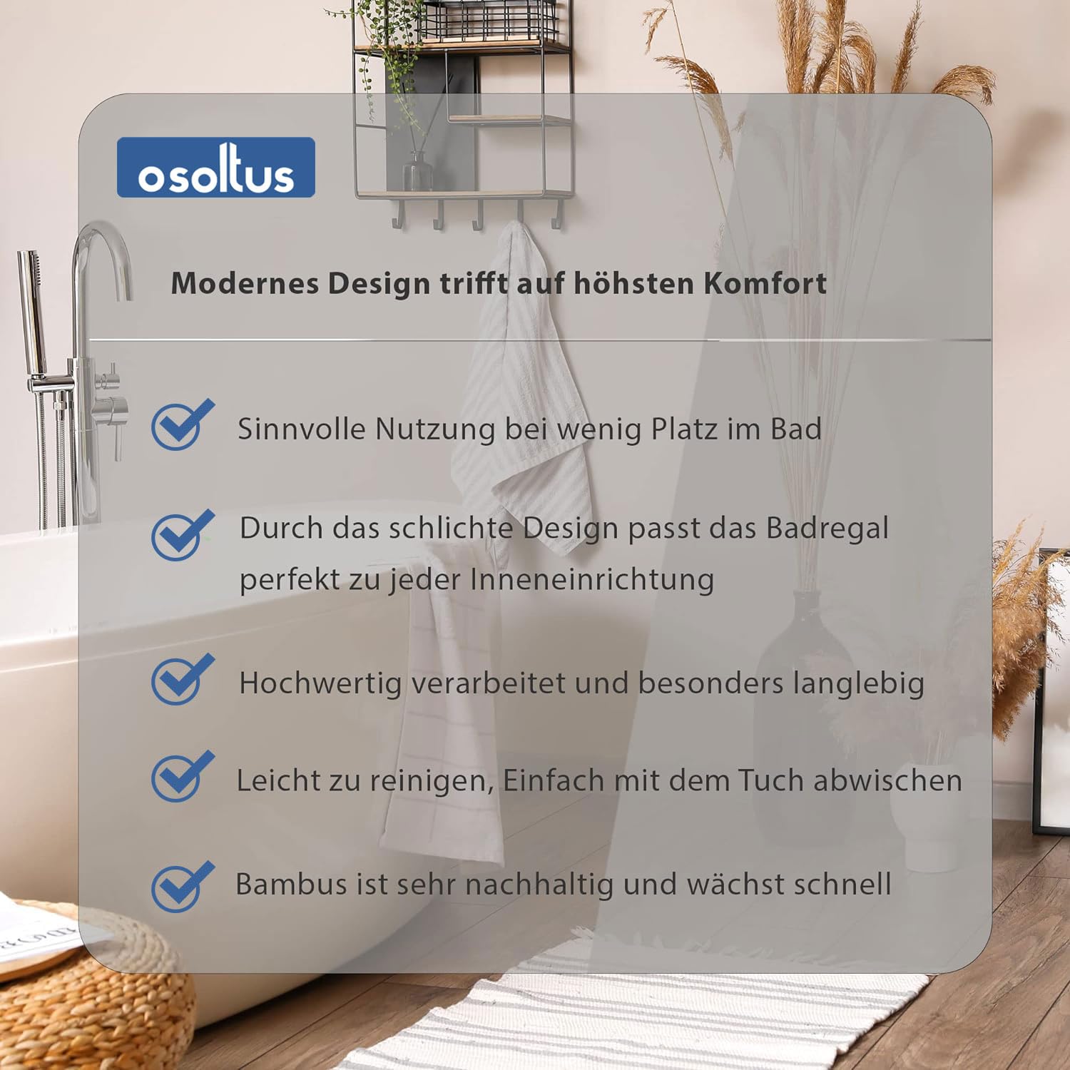 osoltus Unterschrank Waschbeckenunterschrank Osaka Bambus/weiß Badezimmer 60 x 60 x 33 cm
