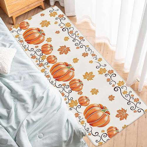 Miniatura 6 de Alfombras de cocina de Acción de Gracias, 2 piezas de hojas de arce y calabaza naranja, antideslizantes, para piso, alfombra de pasillo lavable para