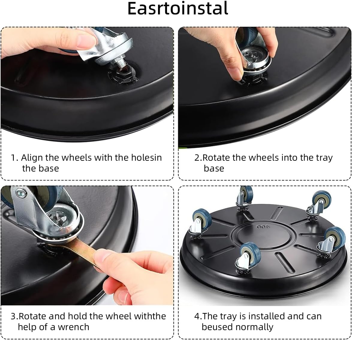 Round Plant Stand with Lockable Wheels 20inch (Capacity 490lbs), Heavy Duty for Indoor Outdoor, Large Rolling Dolly Planter Caddy on Casters to Carry Potted Flower Pot, Round Metal Tray NO Holes, Black