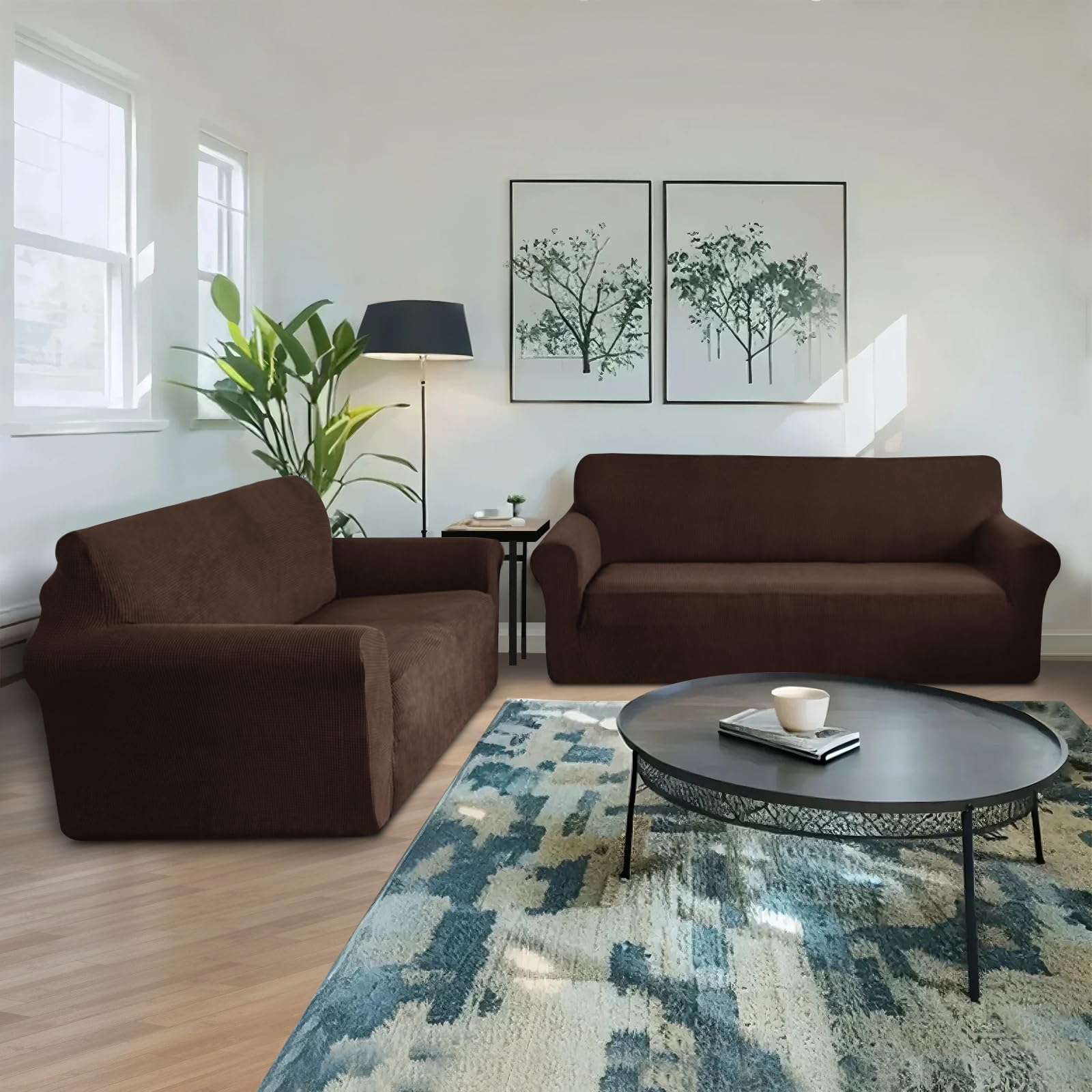 Chocolate Elastic Large 3-Seater Sofa Covers and Chocolate Elastic 2-Seater Loveseat Covers