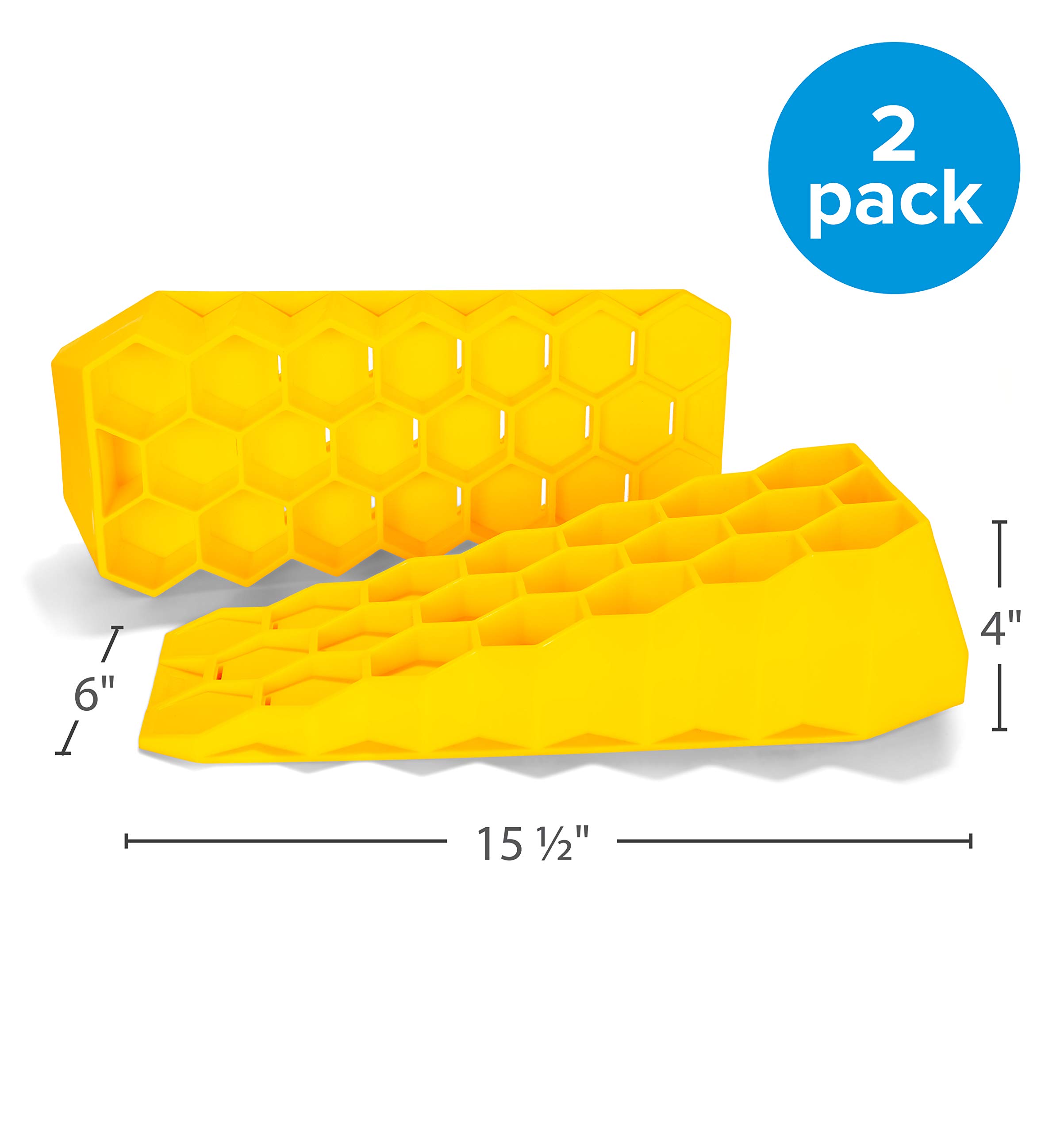 Camco Wedge RV Leveler, Set of 2 | Helps Your RV Appliances and Tanks Operate More Efficiently | Compatible with RVs with Parking Brakes | Yellow (44580)