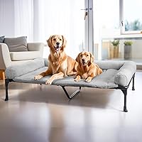 Vista 13 de Veehoo Cama elevada refrescante para perros con cojín de felpa esponjosa, camas elevadas para interiores para perros grandes, sofá suave