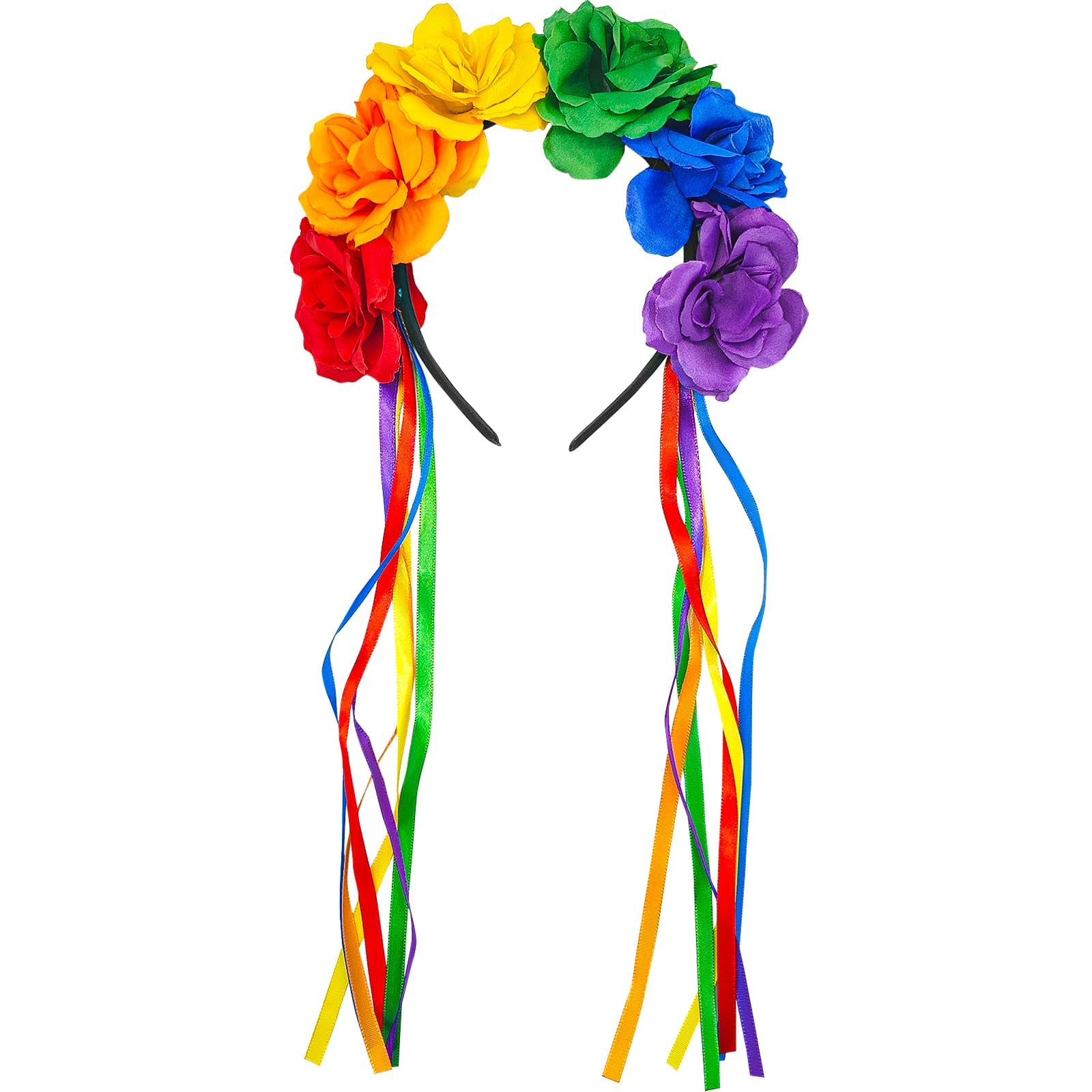 Pride Accessories Flower Crown, Pride Flower Rainbow Crown Headband, Colorful Lesbian Headband, Gay Hair Bands, LGBTQ Rainbow Party Decorations for Carnival Cosplay Wedding Festivals Headdress