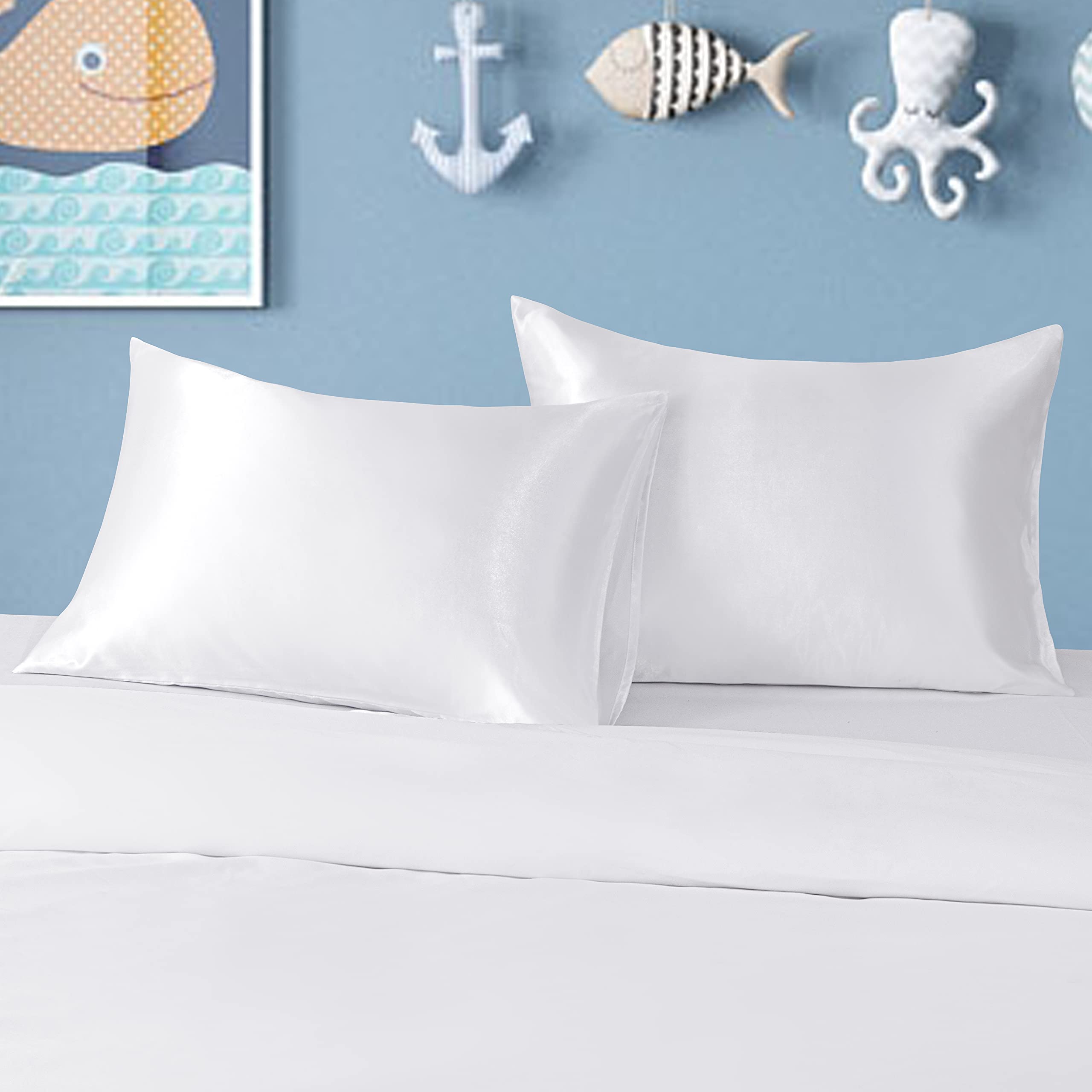 Satin Toddler Pillowcases for 13X18 Pillows - 2 Pack Toddler Pillow Case for Boys and Girls, Kids, 13x18 Inches, White