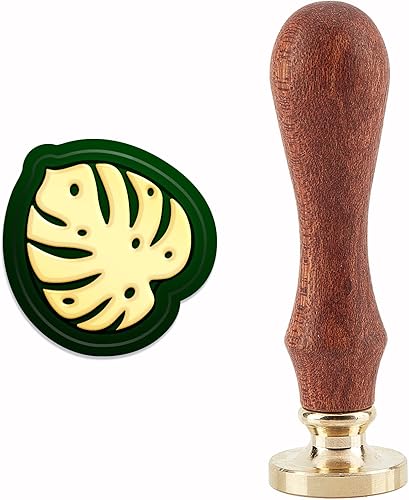 CRASPIRE Monstera - Sello de cera de hojas para sellar plantas, retro, vintage, extraíble, latón, cabeza con mango de madera, para invitaciones de