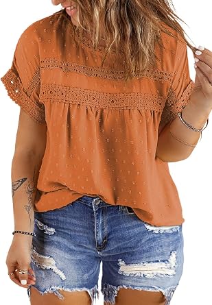 Eytino Womens Plus Size Tops Short Sleeve Crewneck Boho Chiffon Blouses