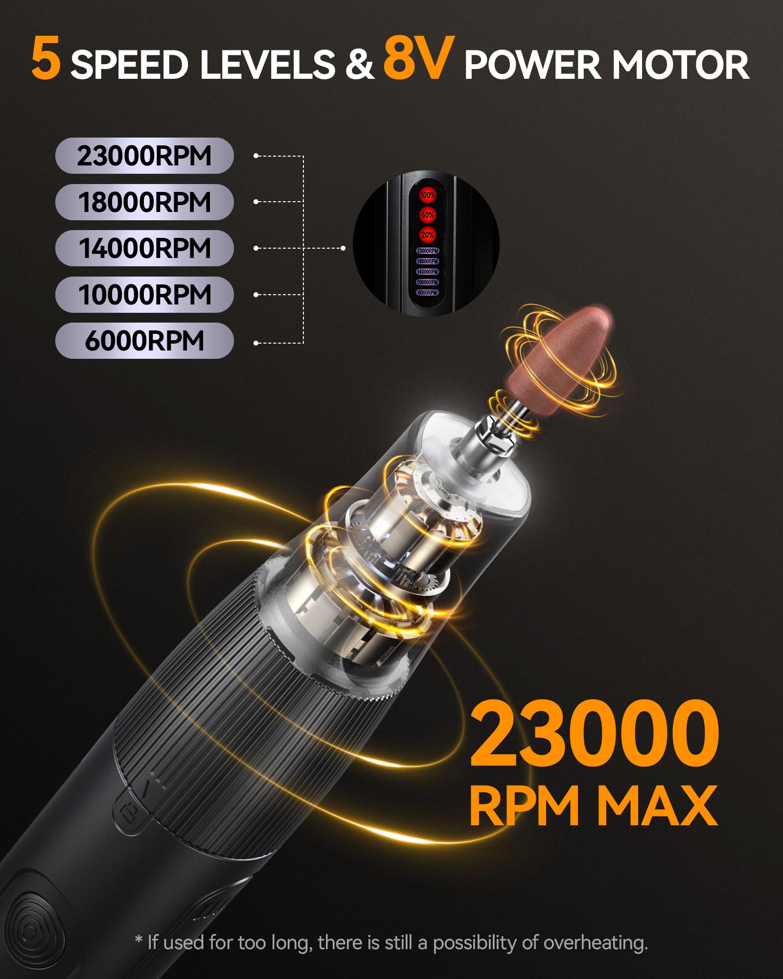 ZoCCee Power Cordless Rotary Tool- 8V Multi Tool with 5 Variable Speed Display Type-C Charging - Image 3