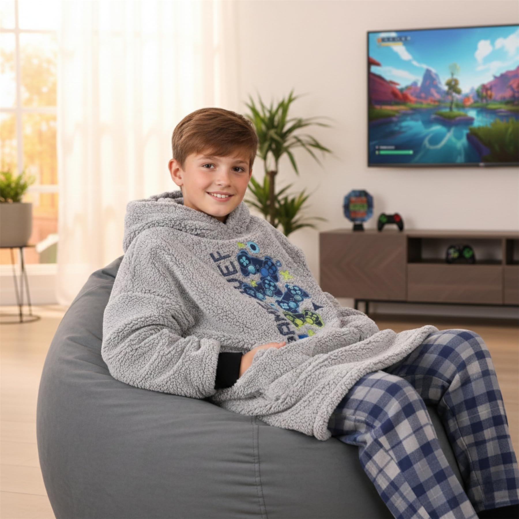 A2Z 4 Kids Chłopięca ponadwymiarowa przytulna dziewczęca bluza z kapturem z grubego runa do gier bluza z kapturem puszysty pulower szlafrok wygodny ciepły koc dla dzieci jeden rozmiar świąteczny