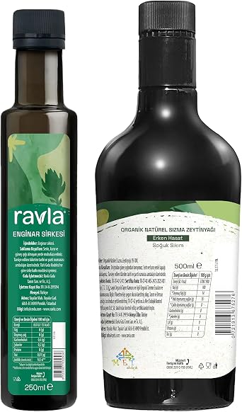 2'li Ürün - Ravla Enginar Sirkesi - 250ml / Organik Erken Hasat Zeytinyağı – İçimlik 500 ml